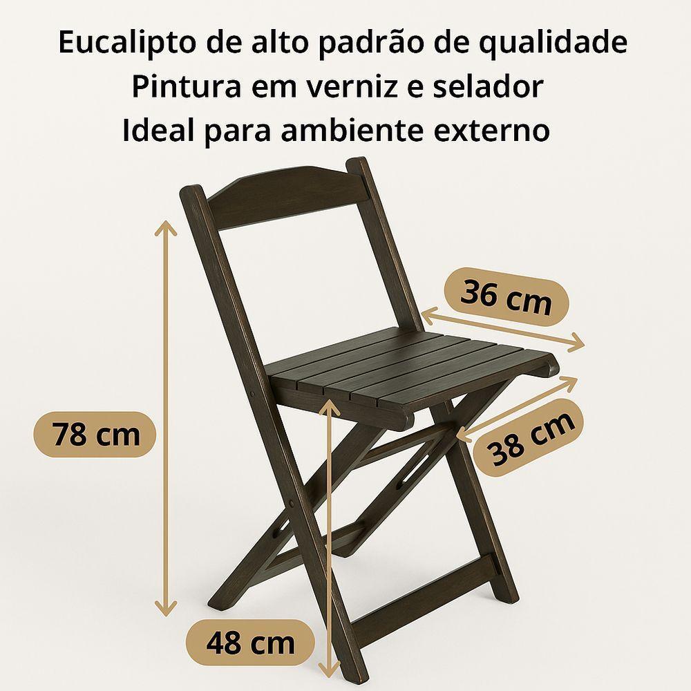 Conjunto Mesa Dobrável 70x70 Tampo Madeira E 4 Cadeiras Dobrável Retrátil Preto - 4