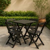 Conjunto Mesa Dobrável 70x70 Tampo Madeira E 4 Cadeiras Dobrável Retrátil Preto - 1