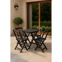 Conjunto Mesa Dobrável 70x70 Tampo Madeira E 4 Cadeiras Dobrável Retrátil Preto - 2