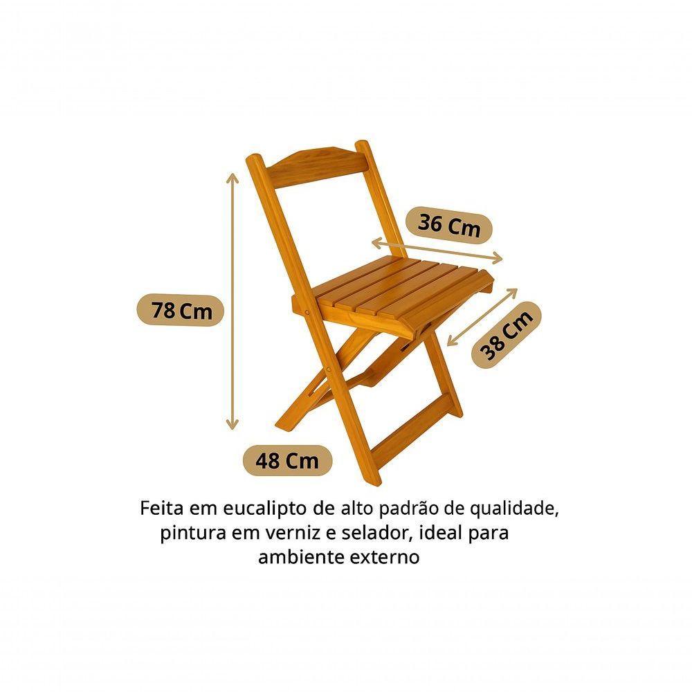 Conjunto Mesa Dobrável 70x70 Tampo Madeira E 4 Cadeiras Dobrável Retrátil Mel - 3