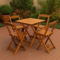 Conjunto Mesa Dobrável 70x70 Tampo Madeira E 4 Cadeiras Dobrável Retrátil Mel - 1