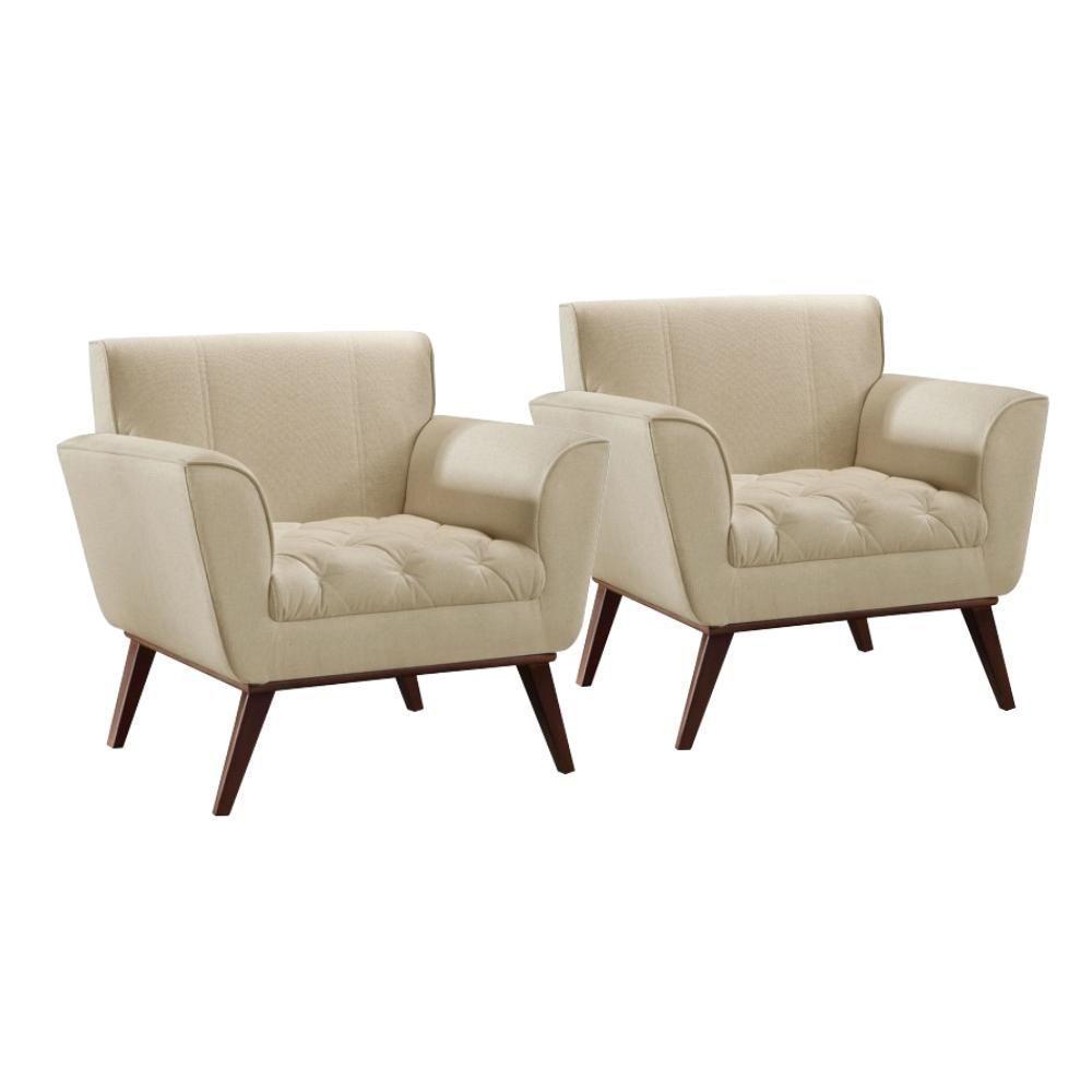 Conjunto - 2 Poltronas Lise Luxo Madeira Maciça Castellar Veludo Bege Claro - 1