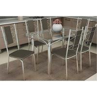 Conjunto: Mesa Sala Jantar Elba C- Tampo De Vidro 120cm E 6 Cadeiras Lisboa Cromada - Courano Marrom - Kappesberg - 1