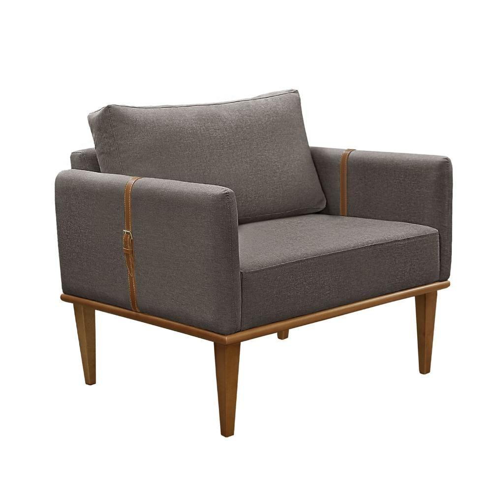 Conjunto - 2 Poltronas Milla Luxo Madeira Maciça Castellar Linho Cappuccino - 4