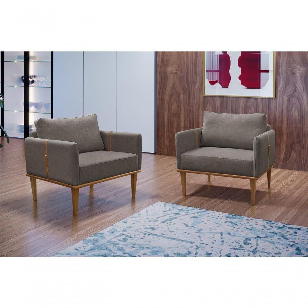 Conjunto - 2 Poltronas Milla Luxo Madeira Maciça Castellar Linho Cappuccino - 5