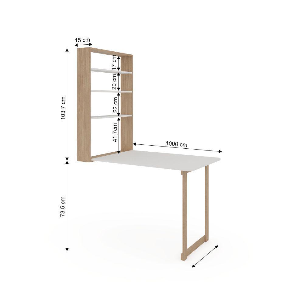 Mesa De Parede Para Cozinha Com Prateleiras Branco-amadeirado - 3