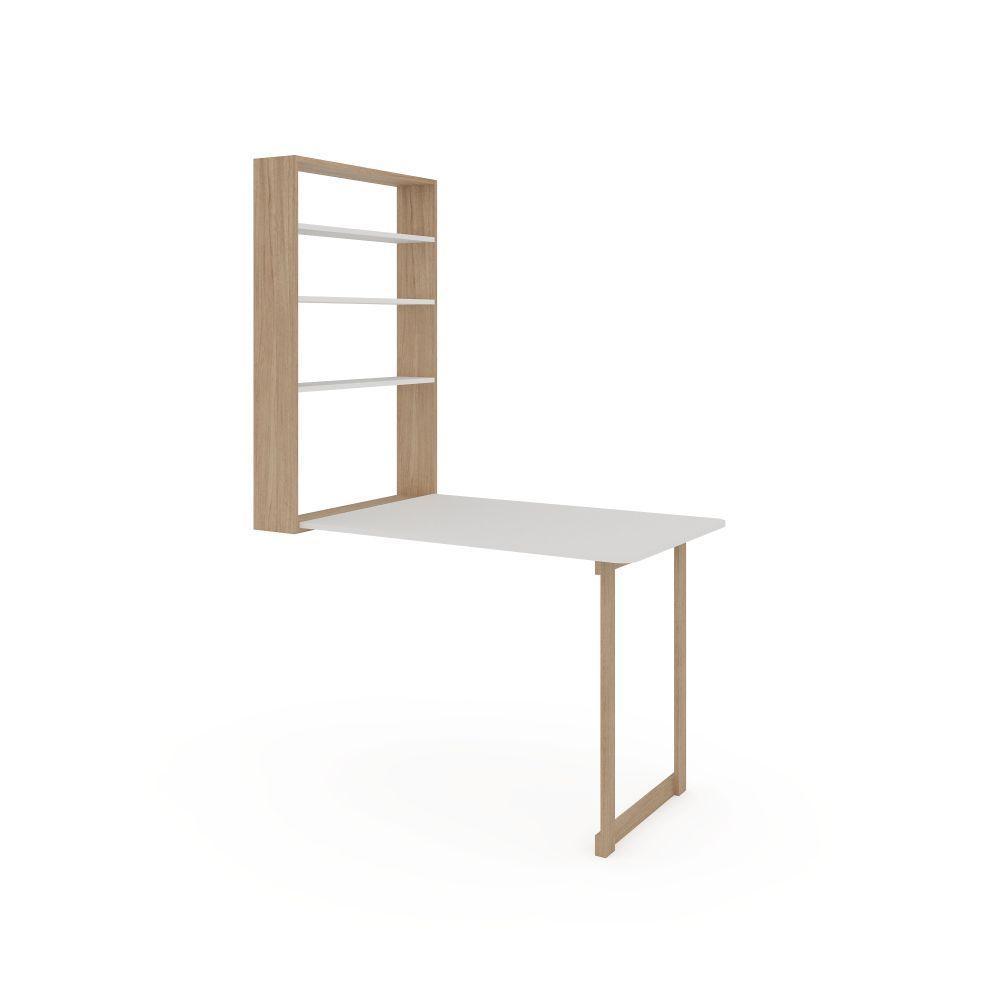 Mesa De Parede Para Cozinha Com Prateleiras Branco-amadeirado - 4