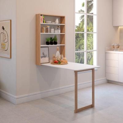 Mesa De Parede Para Cozinha Com Prateleiras Branco-amadeirado