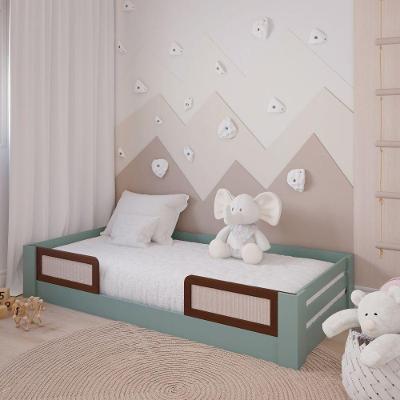Cama Infantil Montessoriana Solteiro Eliza Com Aplique Em Madeira E Rattan Verde