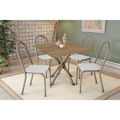 Conjunto: Mesa Sala Jantar Volga C- Tampo De Madeira 90cm E 4 Cadeiras Holanda Niquel-nogueira - Branco - Kappesberg