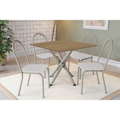 Conjunto: Mesa Sala Jantar Volga C- Tampo De Madeira 90cm E 4 Cadeiras Noruega Niquel-nogueira - Branco - Kappesberg