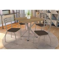 Conjunto: Mesa Sala Jantar Volga C- Tampo De Madeira 90cm E 4 Cadeiras Portugal Niquel-nogueira - Marrom - Kappesberg - 1