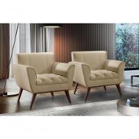 Conjunto - 2 Poltronas Lise Luxo Madeira Maciça Castellar Linho Bege - 5