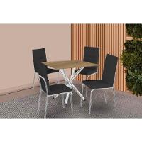 Conjunto: Mesa Sala Jantar Volga C- Tampo De Madeira 90cm E 4 Cadeiras Amsterdã Cromado-nogueira - Preto - Kappesberg - 1