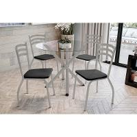 Conjunto: Mesa De Cozinha Volga C- Tampo De Vidro 95cm E 4 Cadeiras Portugal Niquel - Courano Preto - Kappesberg - 1