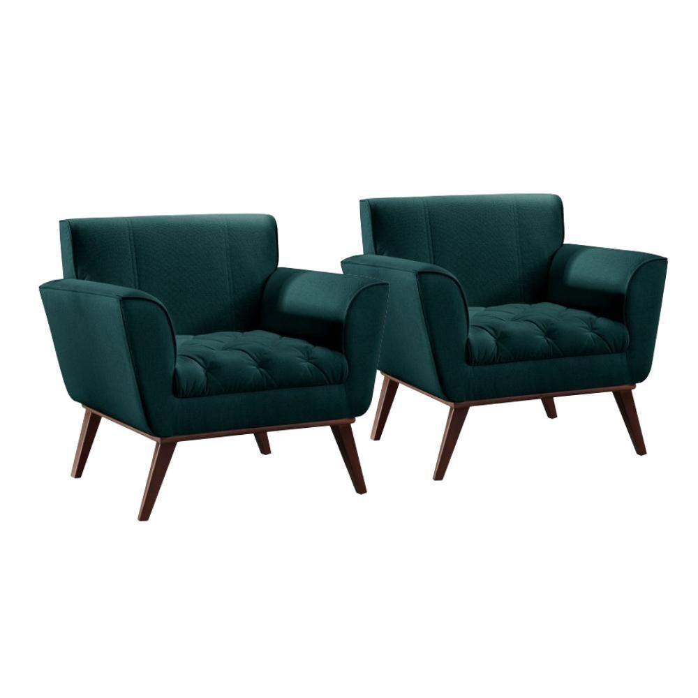 Conjunto - 2 Poltronas Lise Luxo Madeira Maciça Castellar Linho Azul - 1