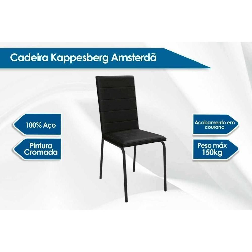 Conjunto: Mesa De Cozinha Elba C- Tampo De Vidro 150cm E 6 Cadeiras Amsterdã Cromada - Courano Branco - Kappesberg - 3