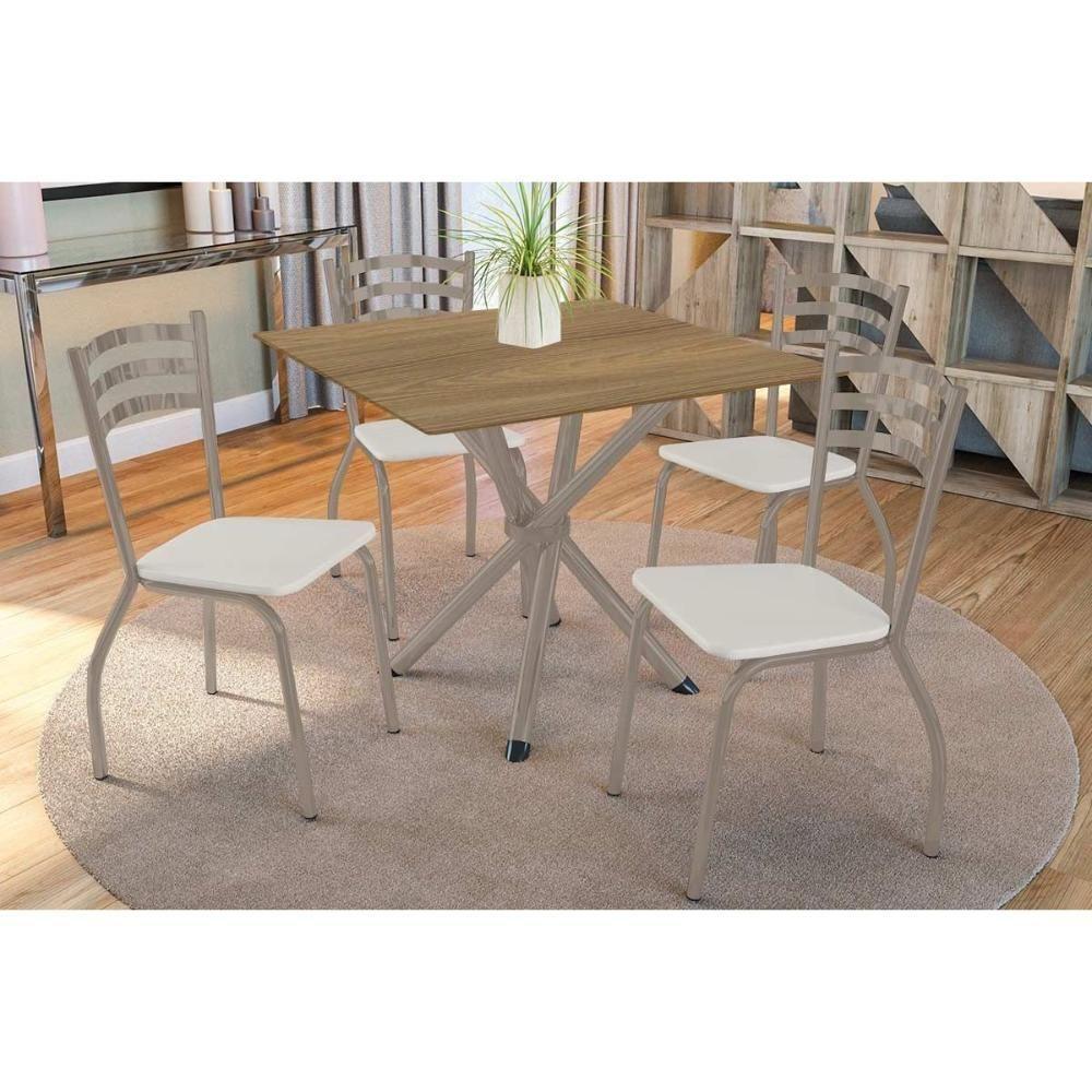 Conjunto: Mesa De Cozinha Volga C- Tampo De Madeira 90cm E 4 Cadeiras Portugal Niquel-nogueira - Branco - Kappesberg - 1