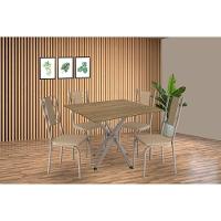 Conjunto: Mesa Sala Jantar Volga C- Tampo De Madeira 90cm E 4 Cadeiras Lisboa Niquel-nogueira - Bege - Kappesberg - 1