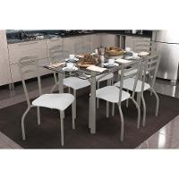 Conjunto: Mesa De Cozinha Elba C- Tampo De Vidro 150cm E 6 Cadeiras Portugal Niquel - Courano Branco - Kappesberg - 1