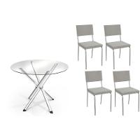 Conjunto: Mesa De Cozinha Volga C- Tampo De Vidro 95cm E 4 Cadeiras Zaria Cromada - Boucle Cinza - Kappesberg - 1
