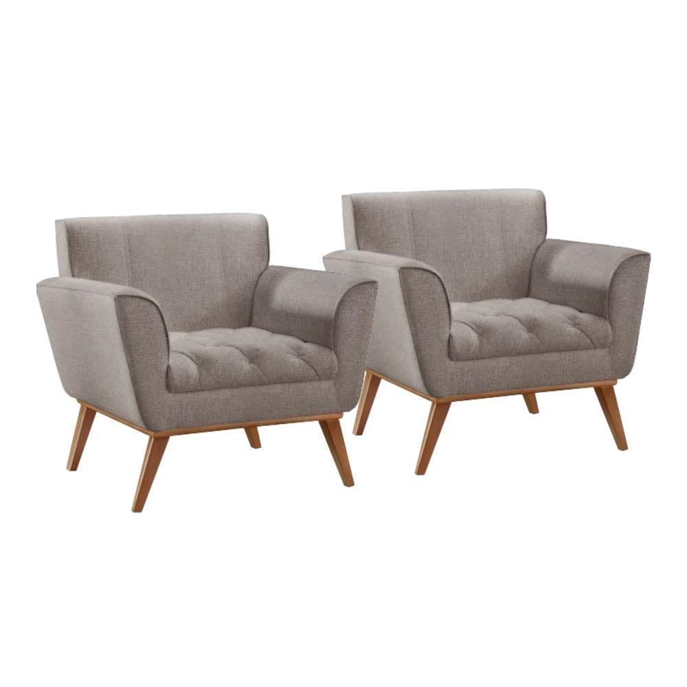 Conjunto - 2 Poltronas Lise Luxo Madeira Maciça Castellar Linho Cappuccino - 1