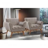 Conjunto - 2 Poltronas Lise Luxo Madeira Maciça Castellar Linho Cappuccino - 5