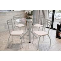 Conjunto: Mesa De Cozinha Volga C- Tampo De Vidro 95cm E 4 Cadeiras Portugal Niquel - Courano Bege - Kappesberg - 1