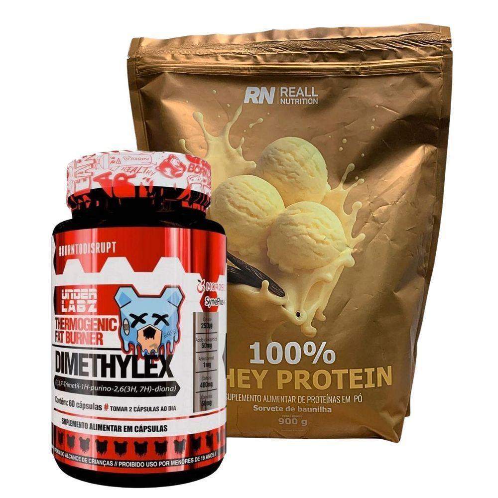 Kit Dimethylex Termogênico + Whey Protein 900g 100% Puro Sabor Sorvete De Baunilha - 1
