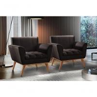 Conjunto - 2 Poltronas Lise Luxo Madeira Maciça Castellar Corino Preto - 5