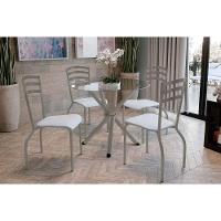 Conjunto: Mesa De Cozinha Volga C- Tampo De Vidro 95cm E 4 Cadeiras Portugal Niquel - Courano Branco - Kappesberg - 1