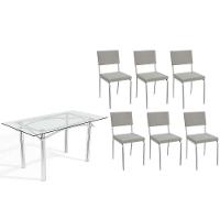 Conjunto: Mesa Sala Jantar Elba C- Tampo De Vidro 150cm E 6 Cadeiras Zaria Cromada - Boucle Cinza - Kappesberg - 1