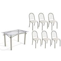 Conjunto: Mesa De Cozinha Elba C- Tampo De Vidro 120cm E 6 Cadeiras Noruega Niquel - Courano Branco - Kappesberg - 1