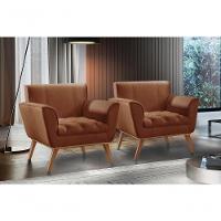 Conjunto - 2 Poltronas Lise Luxo Madeira Maciça Castellar Corino Caramelo - 11