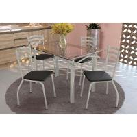 Conjunto: Mesa De Cozinha Elba C- Tampo De Vidro 120cm E 4 Cadeiras Portugal Niquel - Courano Preto - Kappesberg - 1