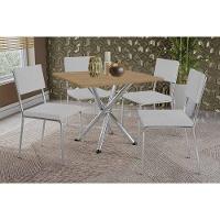 Conjunto: Mesa De Cozinha Volga C- Tampo De Madeira 90cm E 4 Cadeiras Zaria Cromada-nogueira - Boucle Cinza - Kappesberg - 1