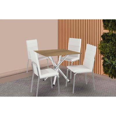 Conjunto: Mesa Sala Jantar Volga C- Tampo De Madeira 90cm E 4 Cadeiras Amsterdã Cromado-nogueira - Branco - Kappesberg