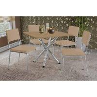 Conjunto: Mesa De Cozinha Volga C- Tampo De Madeira 90cm E 4 Cadeiras Zaria Cromada-nogueira - Boucle Bege - Kappesberg - 1