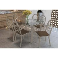 Conjunto: Mesa De Cozinha Elba C- Tampo De Vidro 120cm E 6 Cadeiras Holanda Niquel - Courano Marrom - Kappesberg - 1