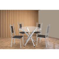 Conjunto: Mesa De Cozinha Volga C- Tampo De Vidro 95cm E 4 Cadeiras Florença Cromada - Courano Preto - Kappesberg - 1