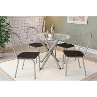 Conjunto: Mesa Sala Jantar Volga C- Tampo De Vidro 95cm E 4 Cadeiras Noruega Niquel - Courano Preto - Kappesberg - 1