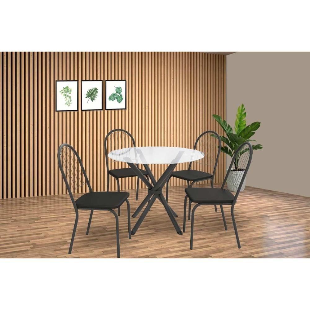 Conjunto: Mesa Sala Jantar Volga C- Tampo De Vidro 95cm E 4 Cadeiras Noruega Preto - Preto - Kappesberg - 1