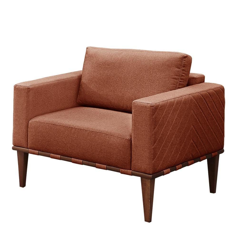 Conjunto - 2 Poltronas Bella Luxo Madeira Maciça Castellar Linho Terracota - 4