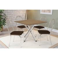 Conjunto: Mesa Sala Jantar Volga C- Tampo De Madeira 90cm E 4 Cadeiras Noruega Cromado-nogueira - Marrom - Kappesberg - 1