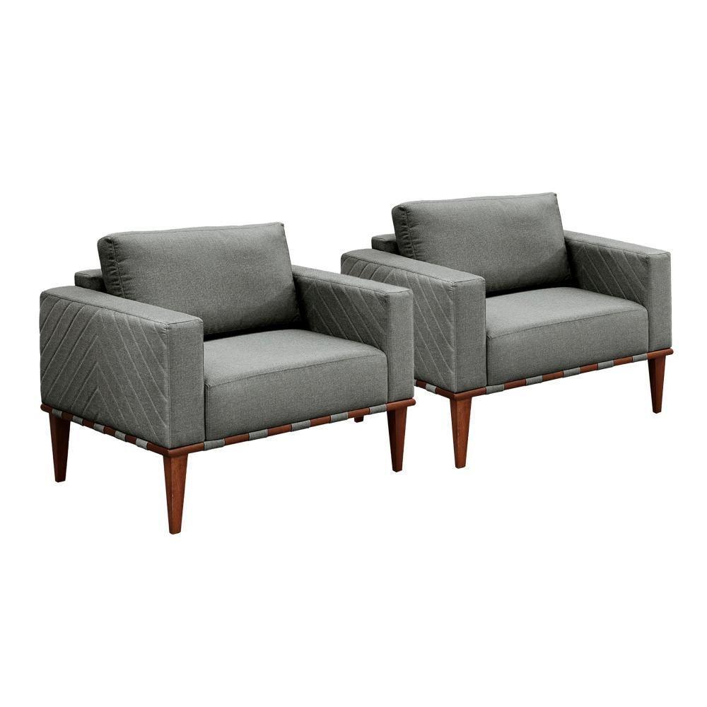 Conjunto - 2 Poltronas Bella Luxo Madeira Maciça Castellar Linho Cinza - 1