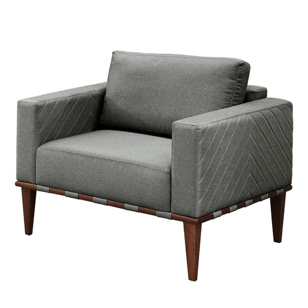 Conjunto - 2 Poltronas Bella Luxo Madeira Maciça Castellar Linho Cinza - 4