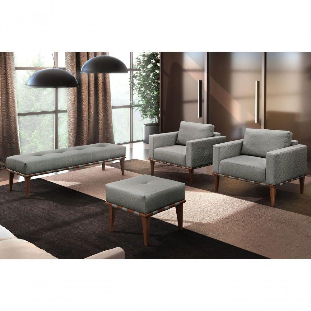 Conjunto - 2 Poltronas Bella Luxo Madeira Maciça Castellar Linho Cinza - 5