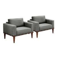 Conjunto - 2 Poltronas Bella Luxo Madeira Maciça Castellar Linho Cinza - 1