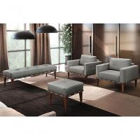 Conjunto - 2 Poltronas Bella Luxo Madeira Maciça Castellar Linho Cinza - 5