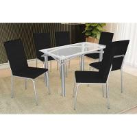 Conjunto: Mesa De Cozinha Elba C- Tampo De Vidro 120cm E 6 Cadeiras Amsterdã Cromada - Courano Preto - Kappesberg - 1